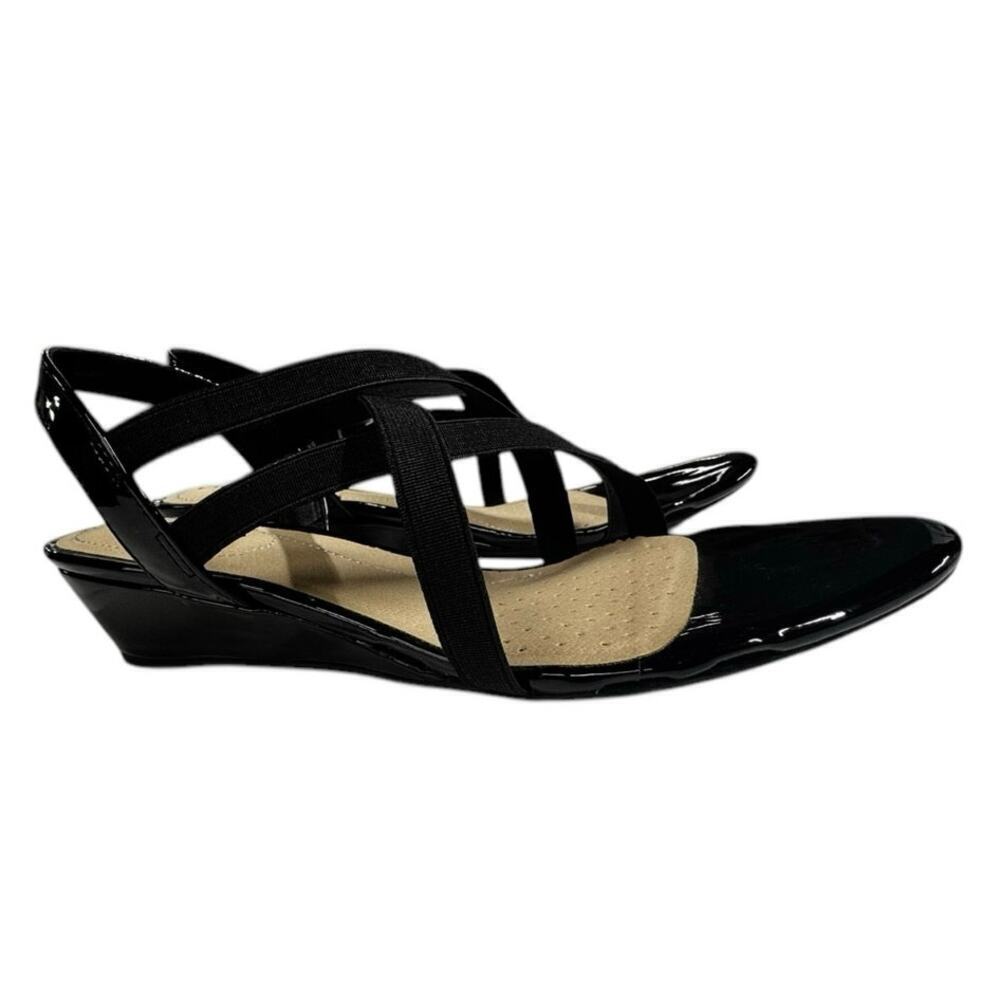 Life Stride Black Patent Strappy Sandal Size 7.5